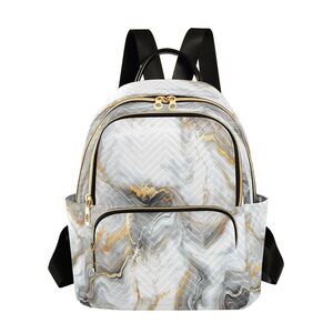 2107 White Grey Marble Mini Backpack Purse Travel Bag Lightweight Shoulder